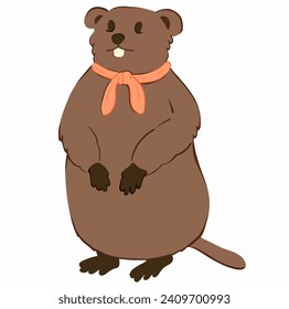 Cute groundhog cartoon tying a scarf, happy groundhog day. Vector illustration