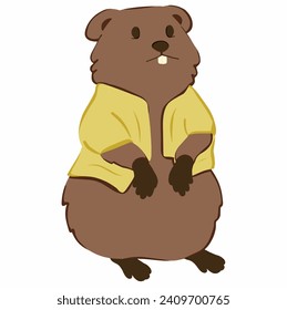 Cute groundhog cartoon, vector illustration Happy Groundhog Day