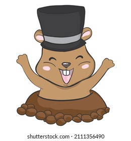 cute groundhog illustration groundhog day. Suitable for mascot designs, t-shirts, cartoons, banners, and more for groundhog day