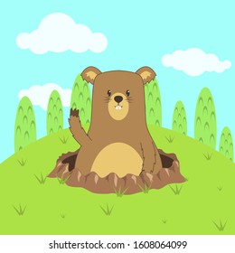 Cute Groundhog Illustration, Happy Groundhog Day