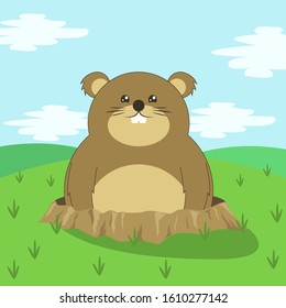 Cute Groundhog illustration, happy groundhog day