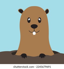 Cute groundhog looking out from the burrow, Happy Groundhog Day ,Vector illustration Design