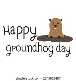 Cute groundhog looking out from the burrow, Happy Groundhog Day ,Vector illustration Design