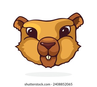 Cute groundhog. Marmot head. Happy groundhog day. Vector illustration. Hand drawn cartoon clip art with outline. Isolated on white background