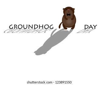 Cute Groundhog with shadow. Symbol of Groundhog day with text