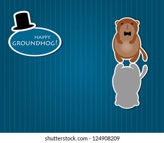 Cute Groundhog With Shadow. Symbol Of Groundhog Day