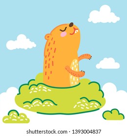 A cute groundhog sniffing the air. Vector illustration