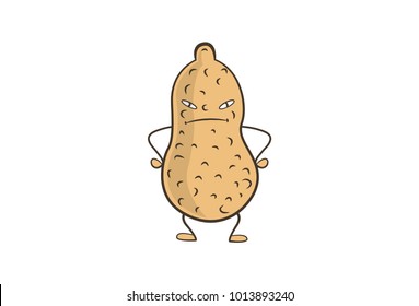 Cute Groundnut Character Angry. Vector Illustration. Isolated on white background.