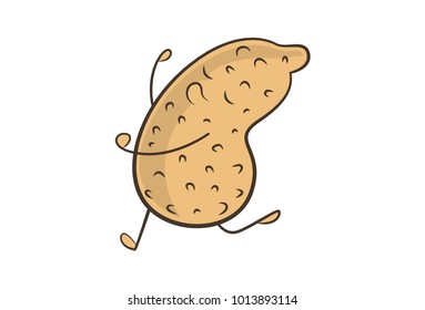 Cute Groundnut Character Jumping. Vector Illustration. Isolated on white background.