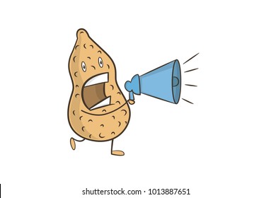 Cute Groundnut Character Shouting. Vector Illustration. Isolated on white background.
