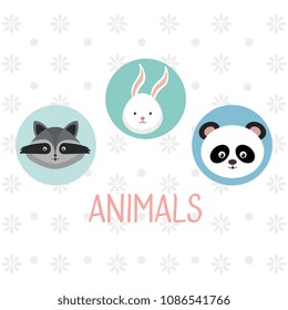 cute group of animals heads characters