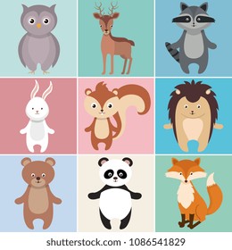 cute group of animals heads characters