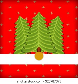 Cute group Christmas tree in the pocket on the red background