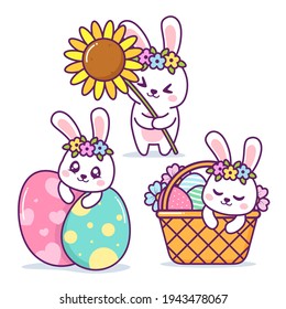 cute group easter rabbit character