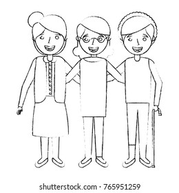 cute group the grandmothers women character hugging together