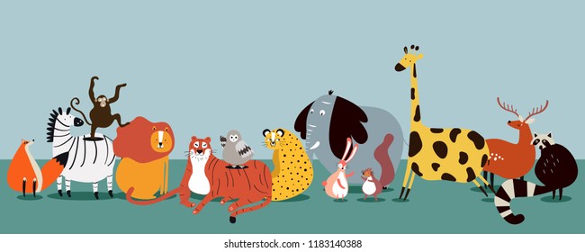 Cute group of wild animals vector