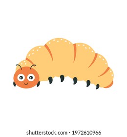 cute grub worm isolated on white background, vector illustration of cartoon beetle larva, adorable insects