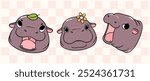 cute grumpy baby pygmy hippo moo deng face banner cartoon character collection