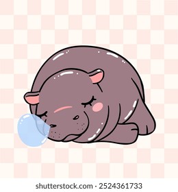 cute grumpy baby pygmy hippo sleeping moo deng cartoon character