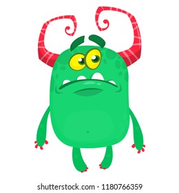 Cute grumpy cartoon monster. Vector illustration of monster upset sad emotion