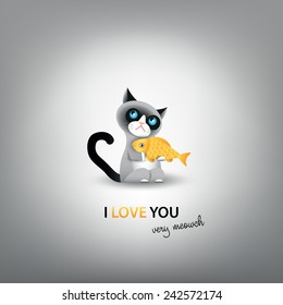 Cute grumpy cat with gold fish