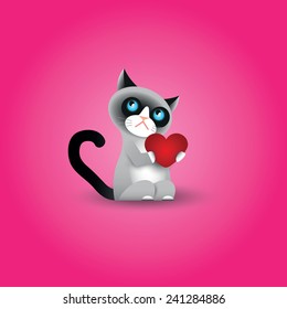 Cute grumpy cat with heart