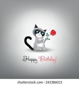 Cute grumpy cat with rose