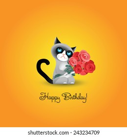 Cute Grumpy Cat With Roses And Inscription 