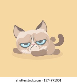 Cute grumpy cat. Vector Illustration.