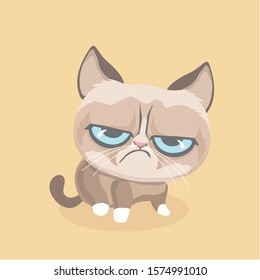 Cute grumpy cat. Vector Illustration.