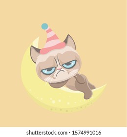 Cute grumpy cat. Vector Illustration.