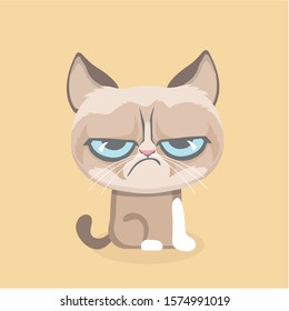 Cute grumpy cat. Vector Illustration.