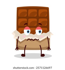 cute grumpy expression of bite chocolate bar character
