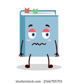 cute grumpy expression of blue book cartoon character
