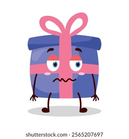 cute grumpy expression of blue gift box cartoon character
