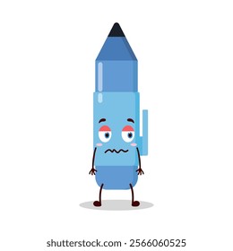 cute grumpy expression of blue pen cartoon character
