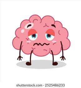 Cute grumpy expression of brain cartoon character