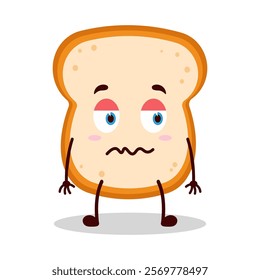 cute grumpy expression of bread cartoon character
