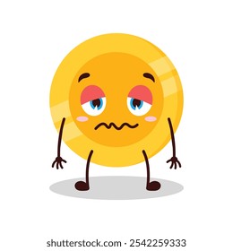 cute grumpy expression of coin cartoon character