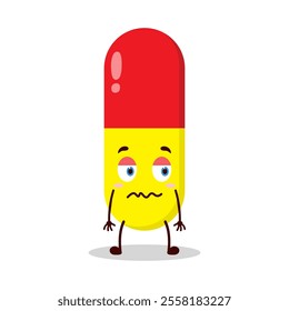 cute grumpy expression of drug capsule cartoon character
