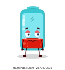 cute grumpy expression of empty battery cartoon character
