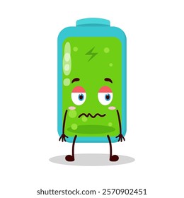 cute grumpy expression of full battery cartoon character
