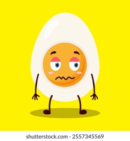 cute grumpy expression of half boiled egg cartoon character