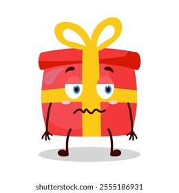 cute grumpy expression of red gift box cartoon character
