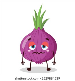 cute grumpy expression of red onion cartoon character