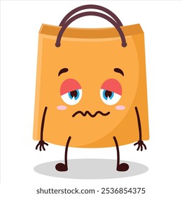 cute grumpy expression of shopping bag character