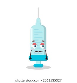 cute grumpy expression of syringe cartoon character
