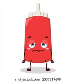 cute grumpy expression of tomato sauce bottle character