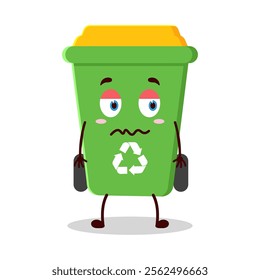 cute grumpy expression of trash bin cartoon character
