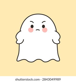 Cute grumpy ghost with furrowed brows Halloween vector illustration